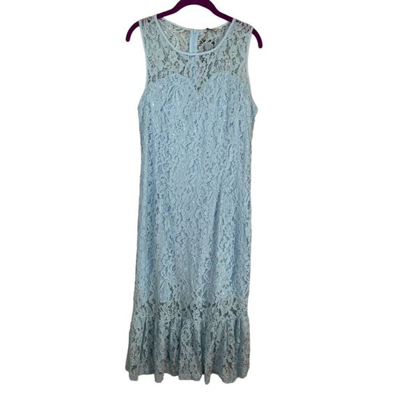 Angvns Dress XL Blue Floral Lace Maxi Feminine Dainty Boho Retro 80s Western - Picture 1 of 15